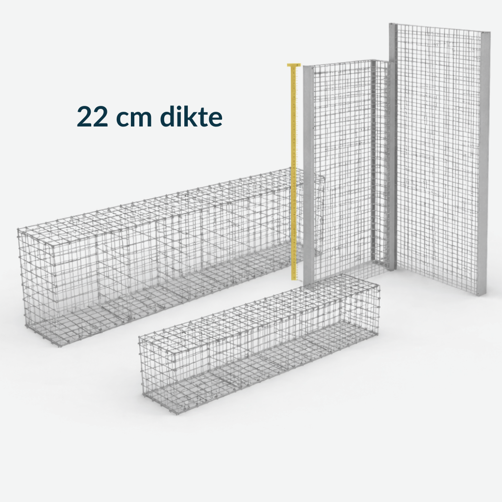 Bereken hoeveel breukstenen u nodig heeft met de calculator voor schanskorven van 22 cm dik