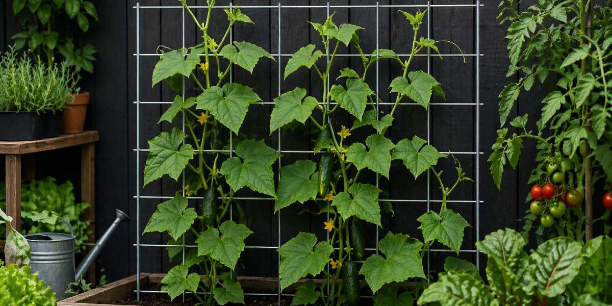 een compact plantenklimrek in de moestuin