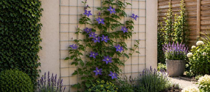 Plantenklimrek tegen de muur in een tuin